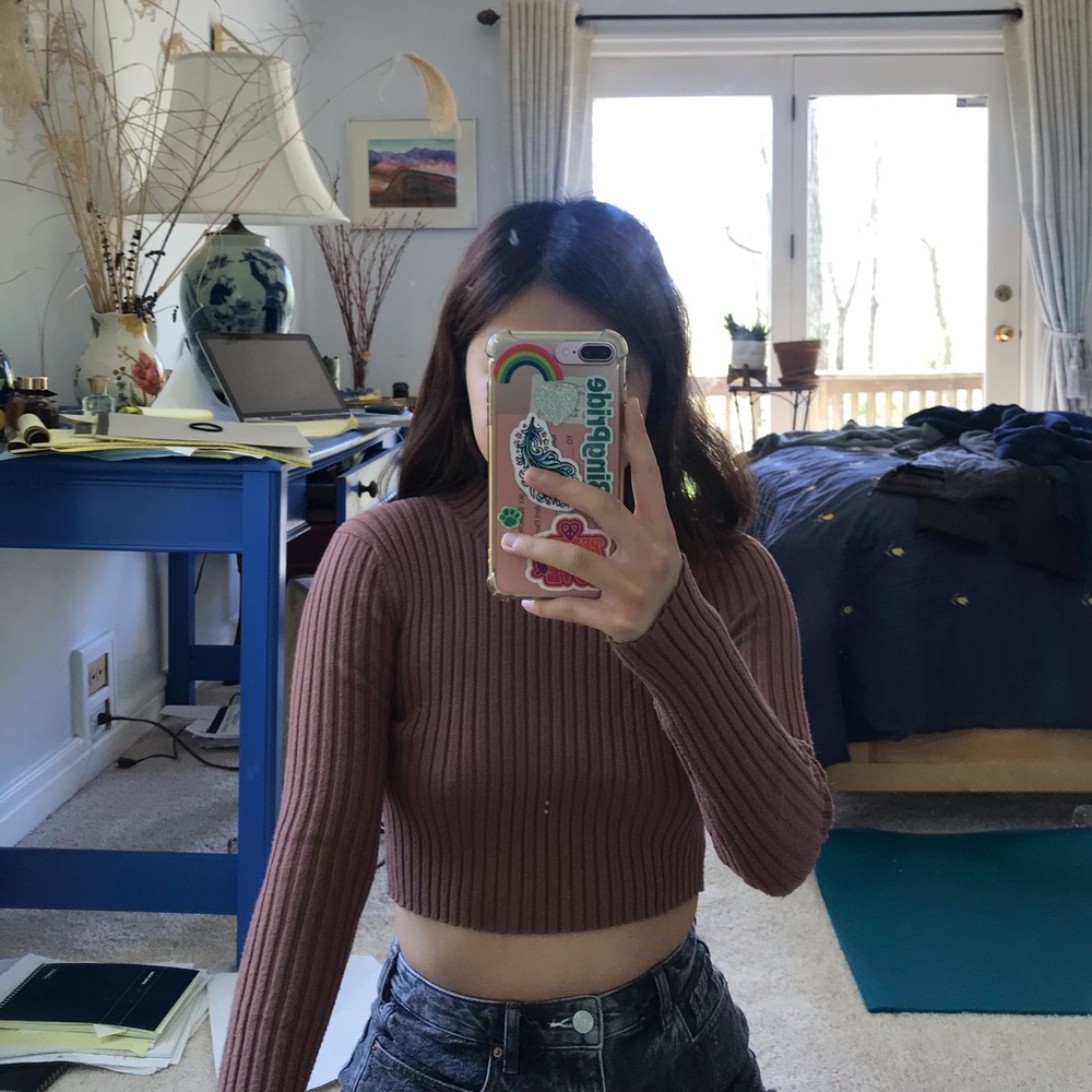 brown fitted cropped sweater